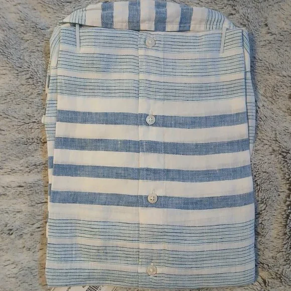 Untuckit Vietti Women's Long sleeve Linen Button Up Blue White Stripe  S… - Picture 7 of 11